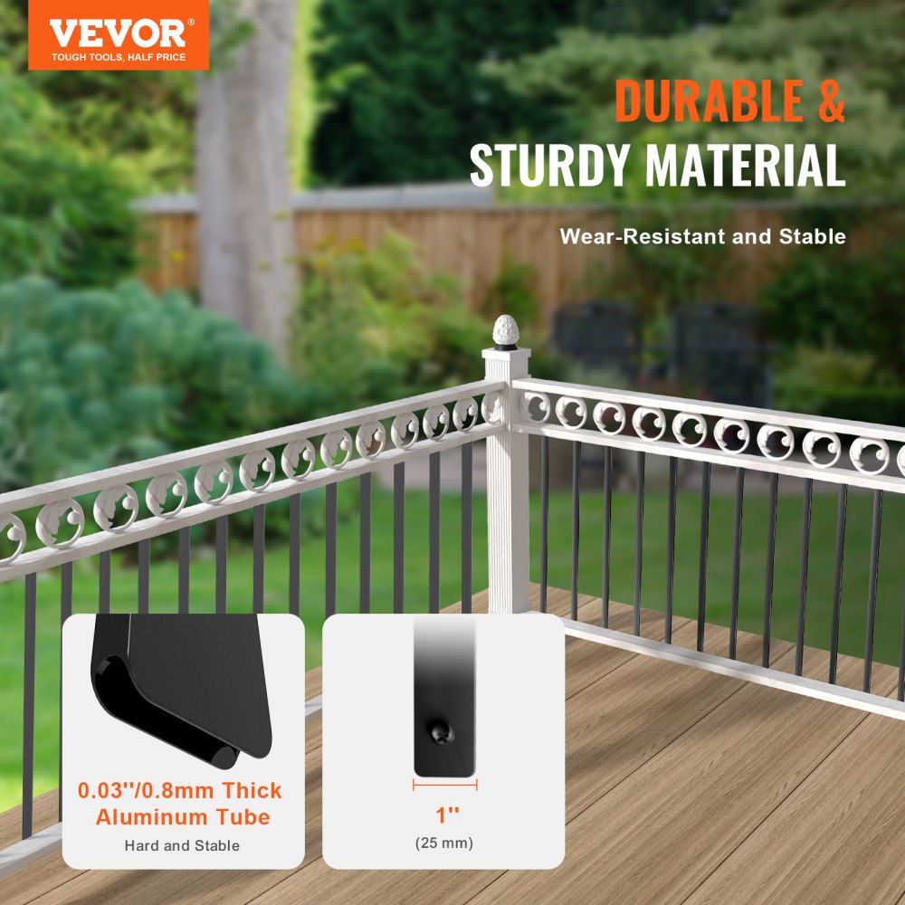 Matte black aluminum deck balusters, 29.5 inches tall, in a pack of 51 with screws included.