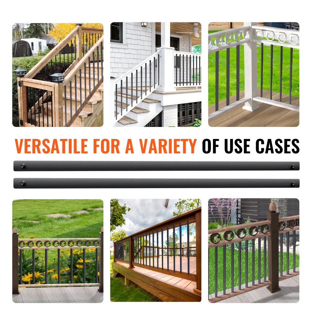Matte black aluminum deck balusters, 29.5 inches tall, in a 51-pack for outdoor use.