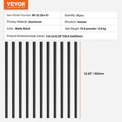 Matte black aluminum deck balusters, 32.28 inches long, with a sleek flat design.