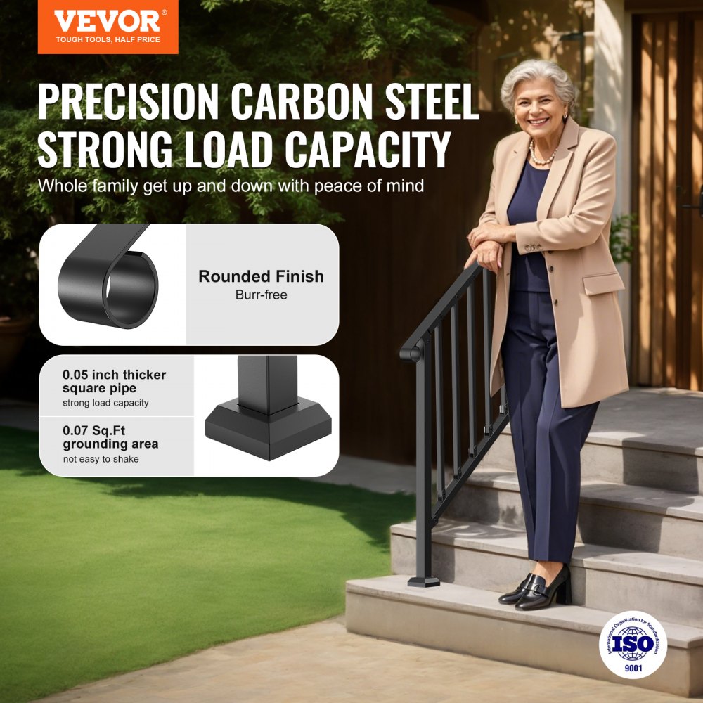 3-4 Step Handrails for Outdoor for Seniors Porch Deck Black Retro Arch