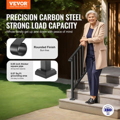 3-4 Step Handrails for Outdoor for Seniors Porch Deck Black Retro Arch