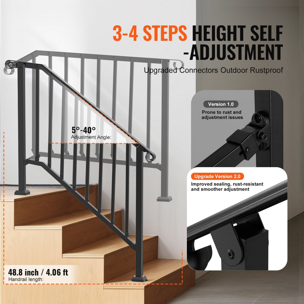3-4 Step Handrails for Outdoor for Seniors Porch Deck Black Retro Arch