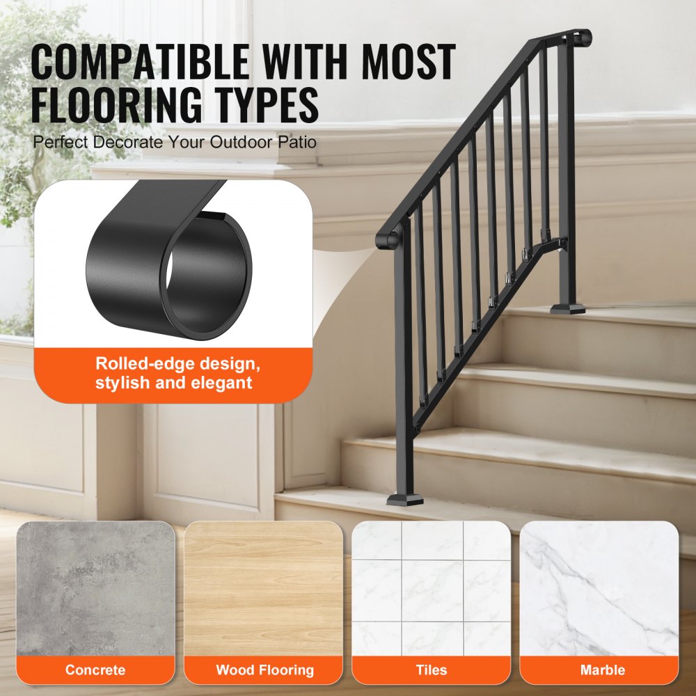 3-4 Step Handrails for Outdoor for Seniors Porch Deck Black Retro Arch