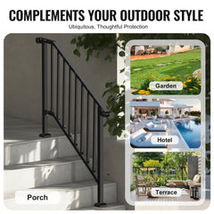 3-4 Step Handrails for Outdoor for Seniors Porch Deck Black Retro Arch