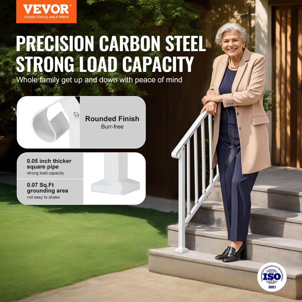 3-4 Step Handrails for Outdoor for Seniors Porch Deck Retro Arch White