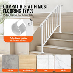 3-4 Step Handrails for Outdoor for Seniors Porch Deck Retro Arch White