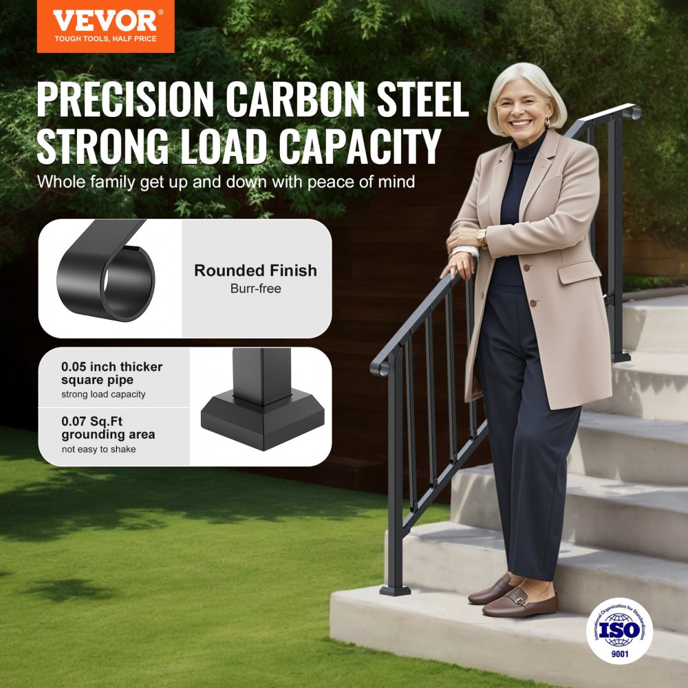 5-6 Step Handrails for Outdoor for Seniors Porch Deck Black Retro Arch