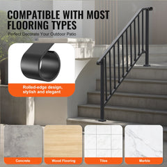 5-6 Step Handrails for Outdoor for Seniors Porch Deck Black Retro Arch