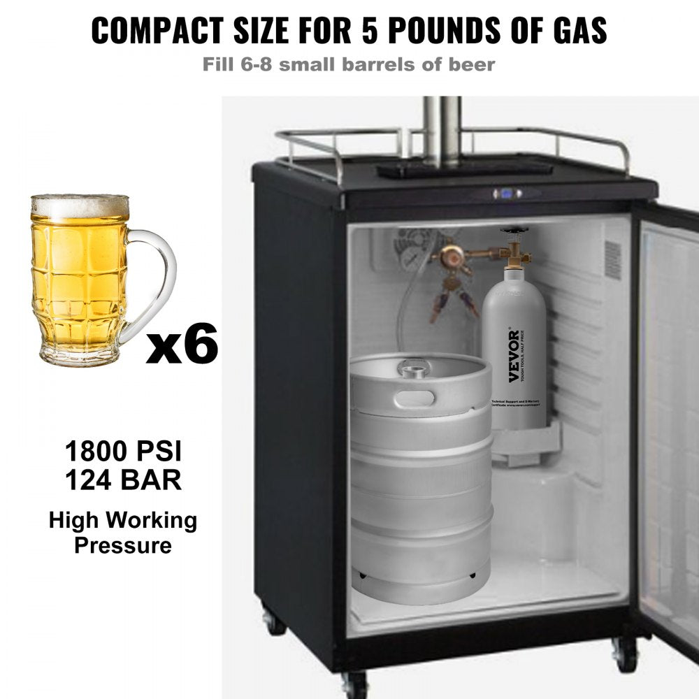5 Lbs CO2 Tank Aluminum Gas Cylinder, Brand New CO2 Cylinder with Gray Spray Coating, CO2 Tank with CGA320 Valve, For Draft Soda Beer