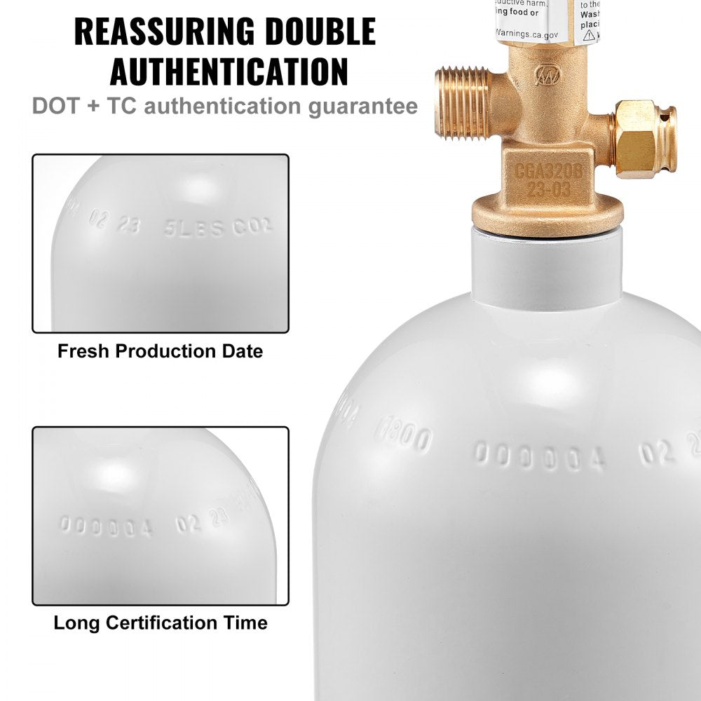 5 Lbs CO2 Tank Aluminum Gas Cylinder, Brand New CO2 Cylinder with Gray Spray Coating, CO2 Tank with CGA320 Valve, For Draft Soda Beer