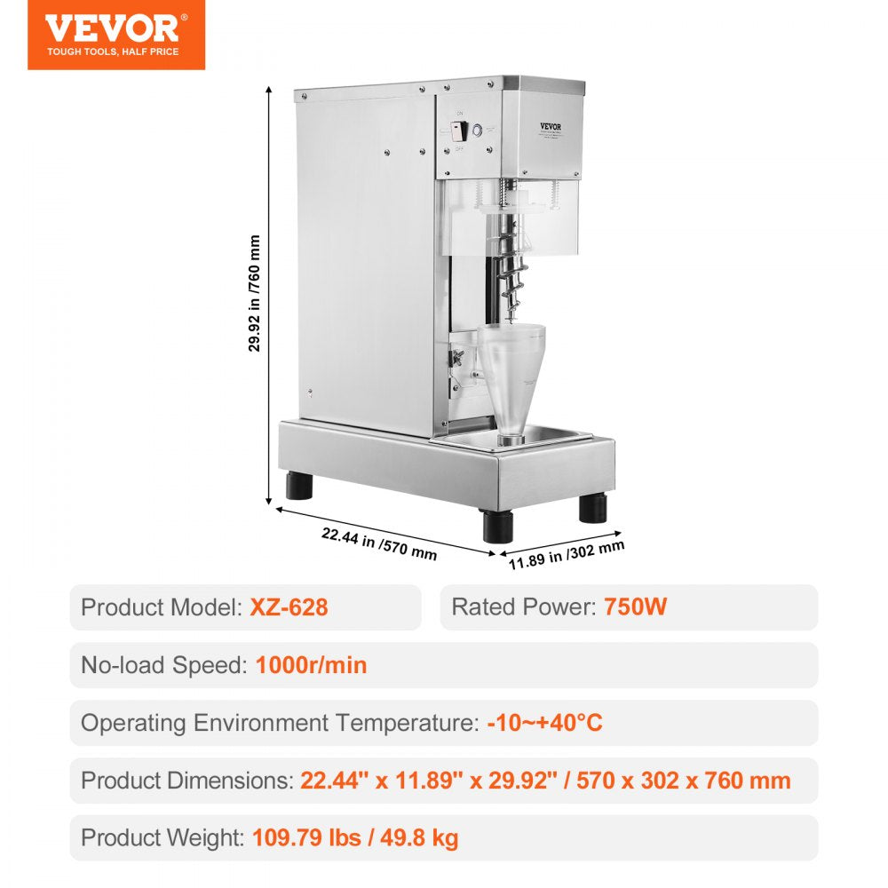 Ice Cream Blender 750W  Ice Cream Mixer Stir Machine 304 Stainless Steel