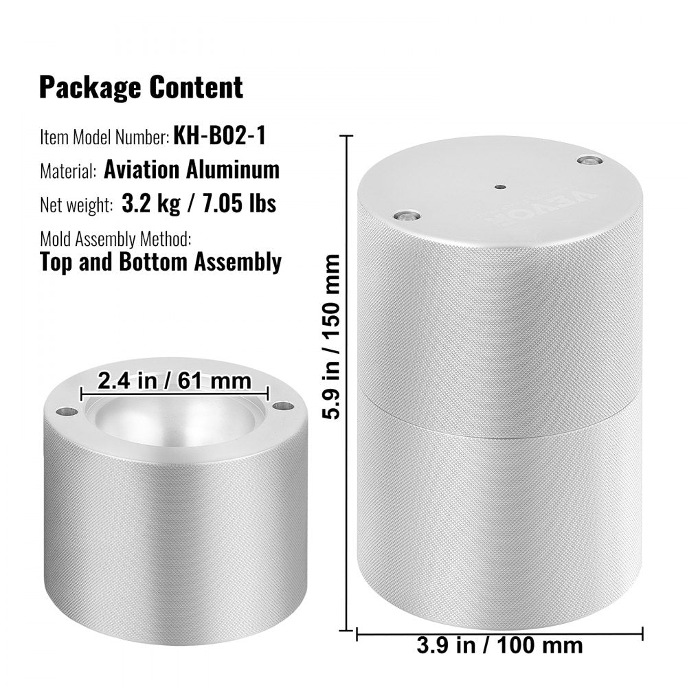 Ice Ball Press, 2.4" Ice Ball Maker, Aircraft Al Alloy Ice Ball Press Kit for 60mm Ice Sphere, Ice Press with Tong and Drip Tray, for Whiskey, Cocktail, Bourbon, Scot on Party & Holiday, Silver