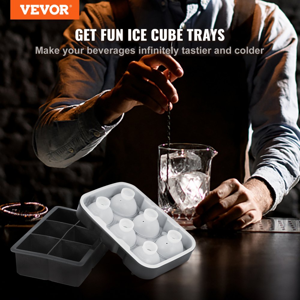 Ice Cube Trays (Set of 2), 2-in-1 Combo with Silicone Sphere Ice Ball Maker & Large Square Ice Cube Maker with Lid, Reusable Easy Release BPA Free Ice Tray Set for Whiskey Cocktails Bourbon
