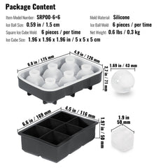 Ice Cube Trays (Set of 2), 2-in-1 Combo with Silicone Sphere Ice Ball Maker & Large Square Ice Cube Maker with Lid, Reusable Easy Release BPA Free Ice Tray Set for Whiskey Cocktails Bourbon