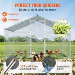 Large Metal Chicken Coop with Run, Walkin Chicken Coop for Yard with Waterproof Cover, 6.6 x 9.8 x 6.6 ft, Peaked Roof Large Poultry Cage for Hen House, Duck Coop and Rabbit Run, Silver