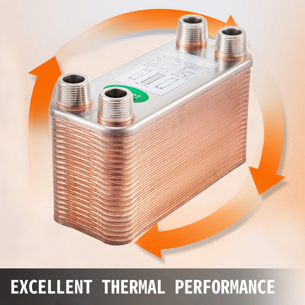 Bostome 40-plate brazed heat exchanger with 316L stainless steel plates and 3/4-inch MNPT ports.