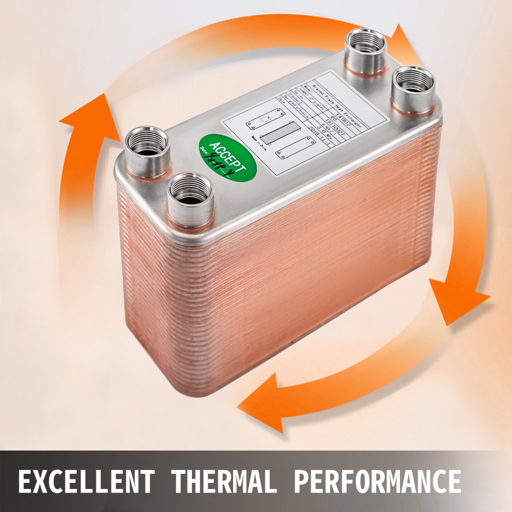 Bostome 60 Plate Brazed Heat Exchanger in 316L stainless steel with four 1/2" BSP ports.