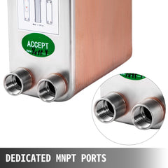 Bostome 60 Plate Brazed Heat Exchanger in 316L stainless steel with four 1/2" BSP ports.