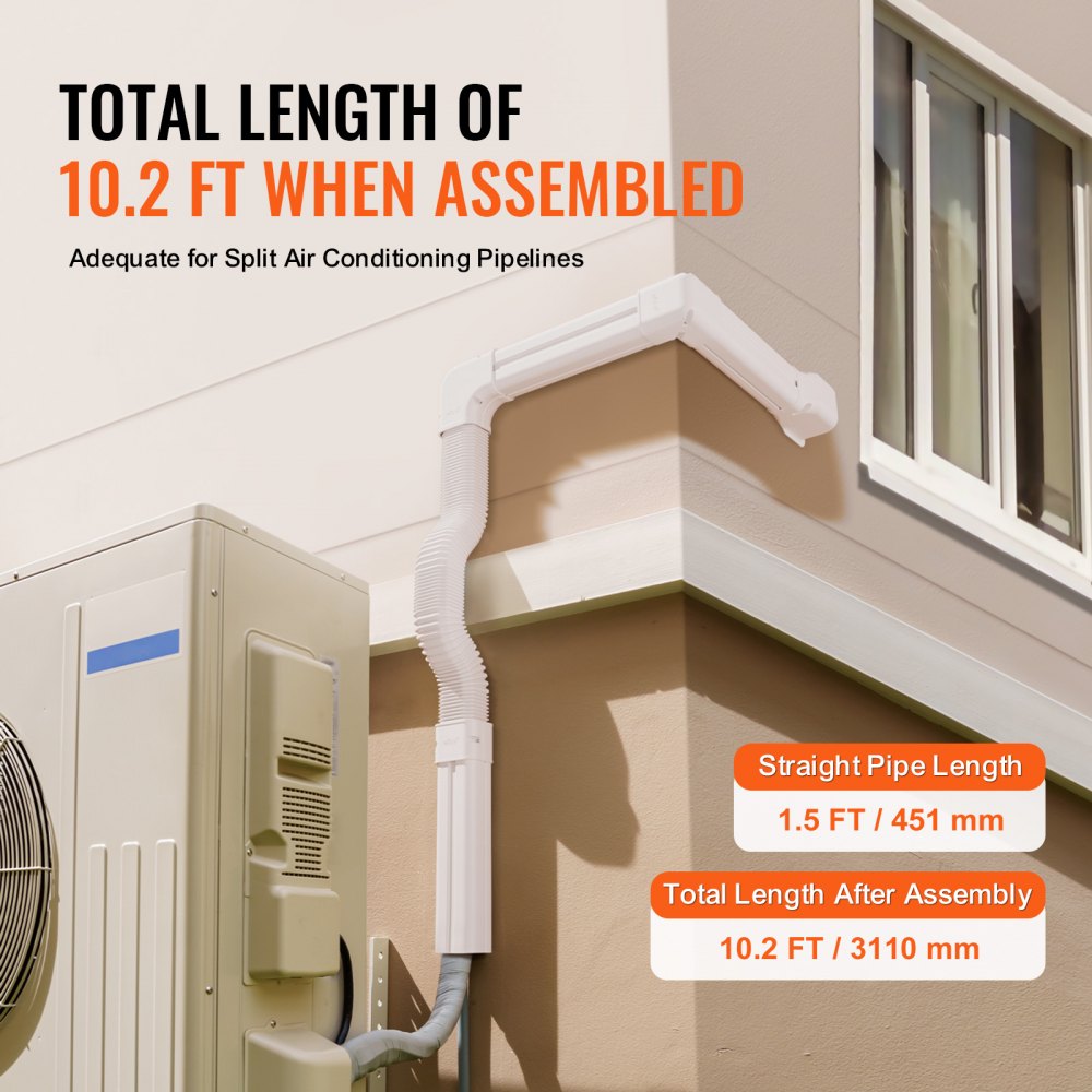 White PVC line set cover for Mini Split AC, measuring 3 inches by 10 feet.