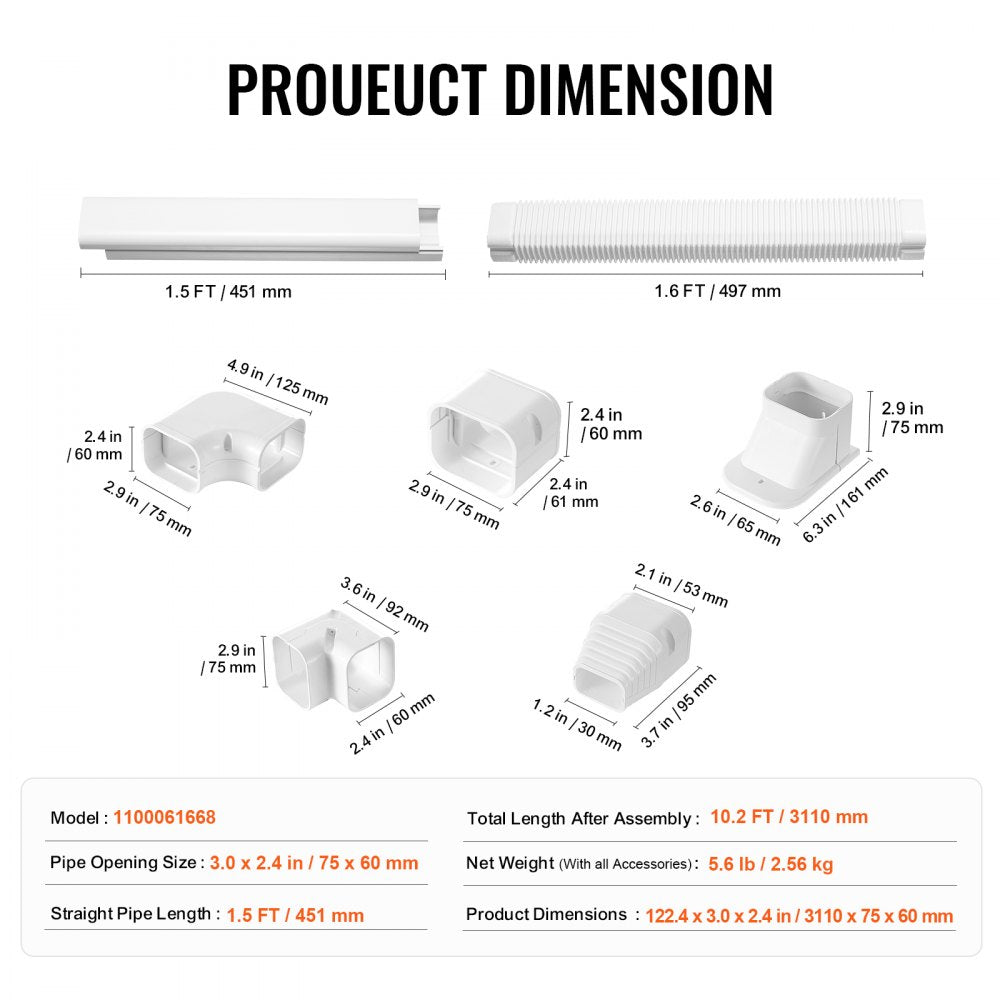 White PVC line set cover for Mini Split AC, measuring 10ft with a 3-inch width.