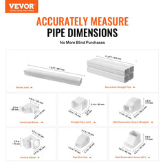 White PVC mini split line set cover kit, 3-inch diameter, 17.7 feet long, with elbows, joints, and guards.