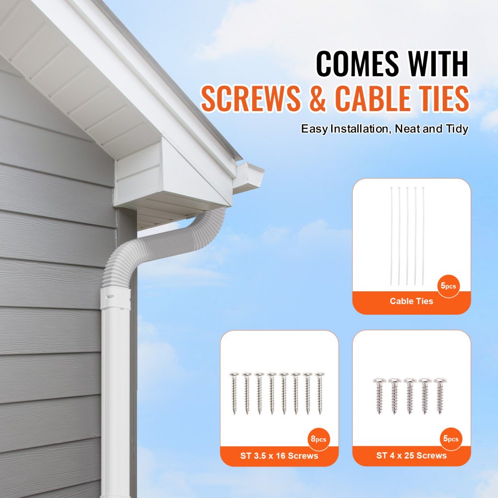 White 3-inch PVC mini split line set cover, 7.4 feet long, with screws and cable ties for easy installation.