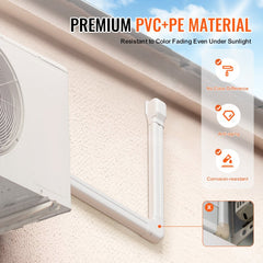 White 3-inch PVC mini split line set cover, 7.4 feet long, with UV and corrosion resistance icons.