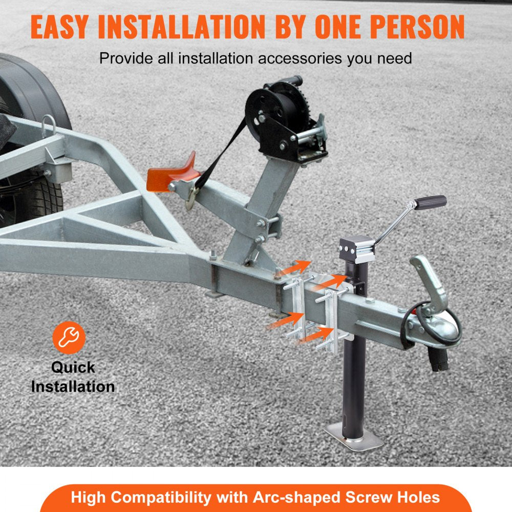 Trailer Jack, Trailer Tongue Jack Fix Mount Bolt-on 2500 lb Weight Capacity, Trailer Jack Stand with Handle for lifting RV Trailer, Horse Trailer, Utility Trailer, Yacht Trailer