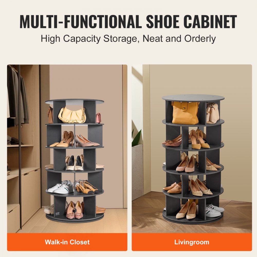 5-Tier Rotating Shoe Rack Tower 360° Spinning Shoe Display Carousel Black