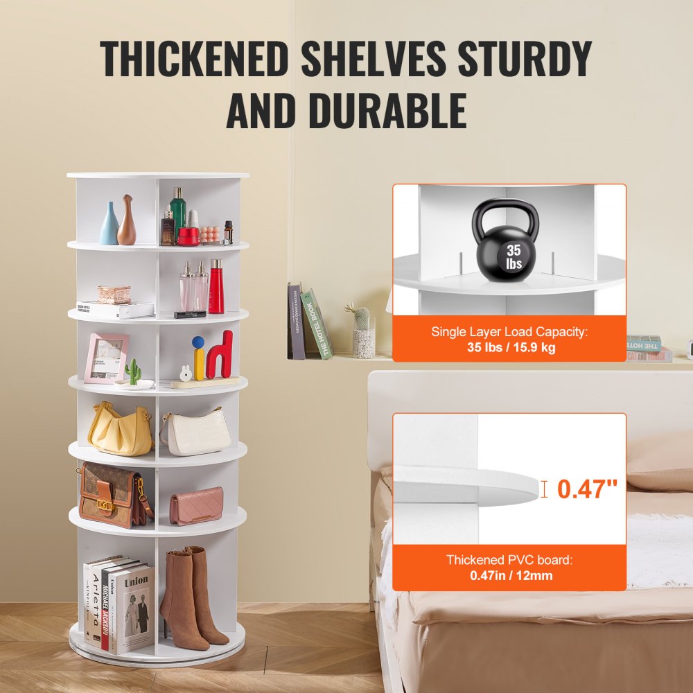 6-Tier Rotating Shoe Rack Tower 360° Spinning Shoe Display Carousel White