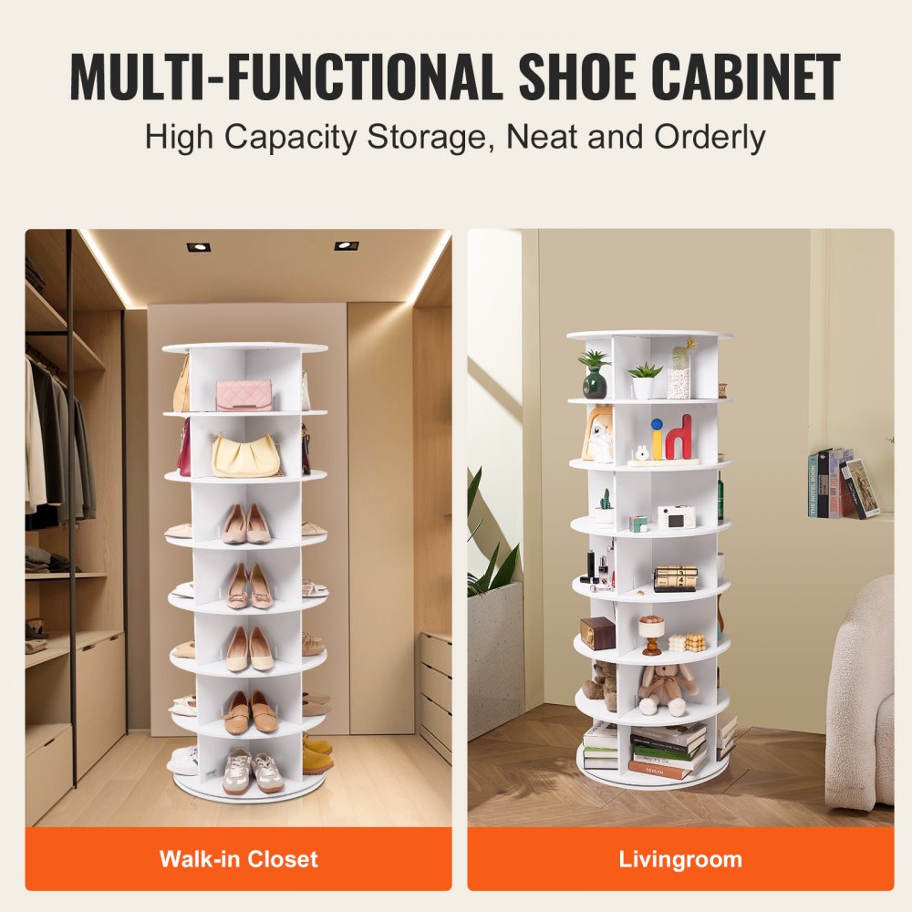 7-Tier Rotating Shoe Rack Tower 360° Spinning Shoe Display Carousel White