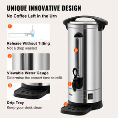 Commercial Coffee Urn 110 Cup Stainless Steel Coffee Dispenser Fast Brew