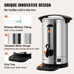 Commercial Coffee Urn 65 Cup Stainless Steel Coffee Dispenser Fast Brew