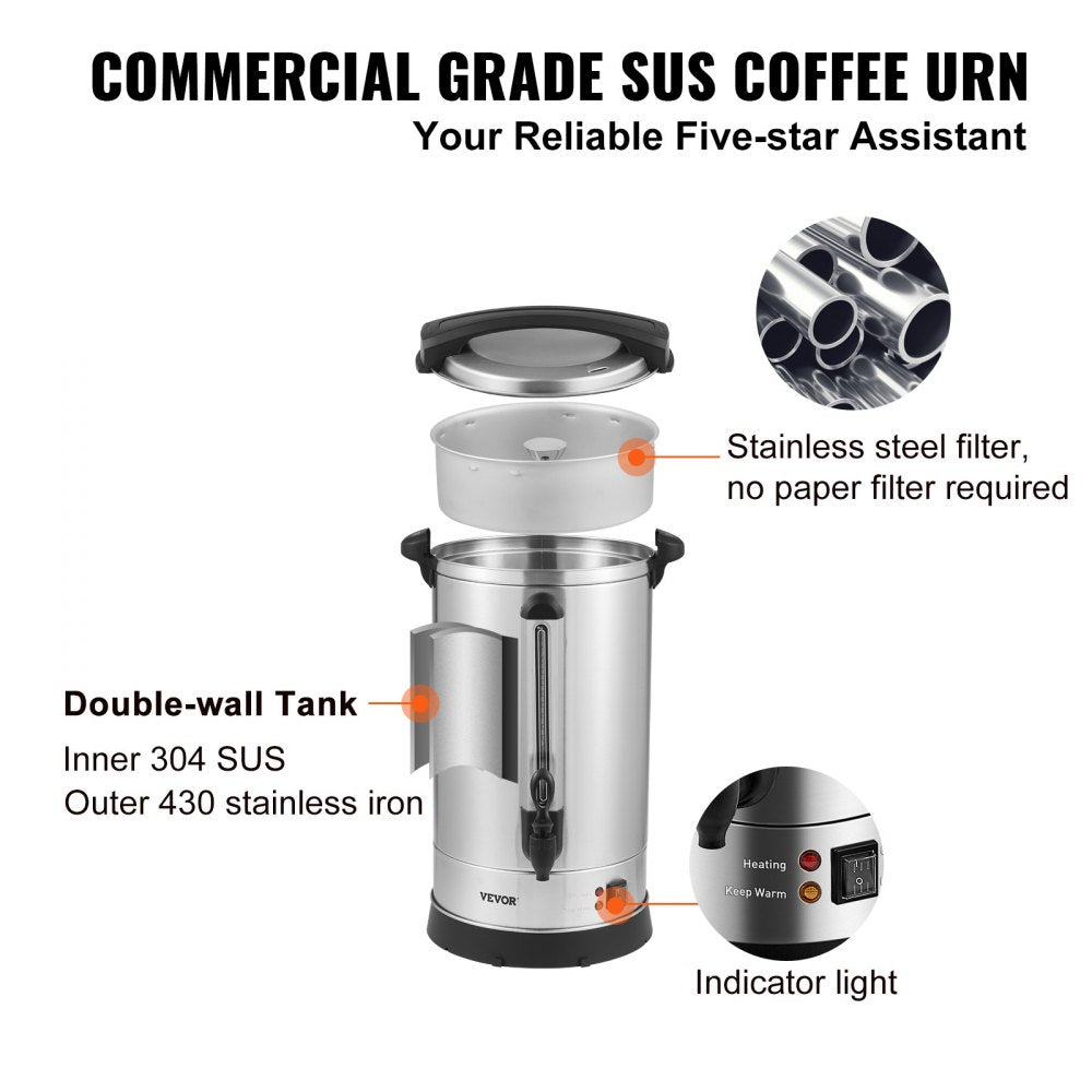 Commercial Coffee Urn 65 Cup Stainless Steel Coffee Dispenser Fast Brew