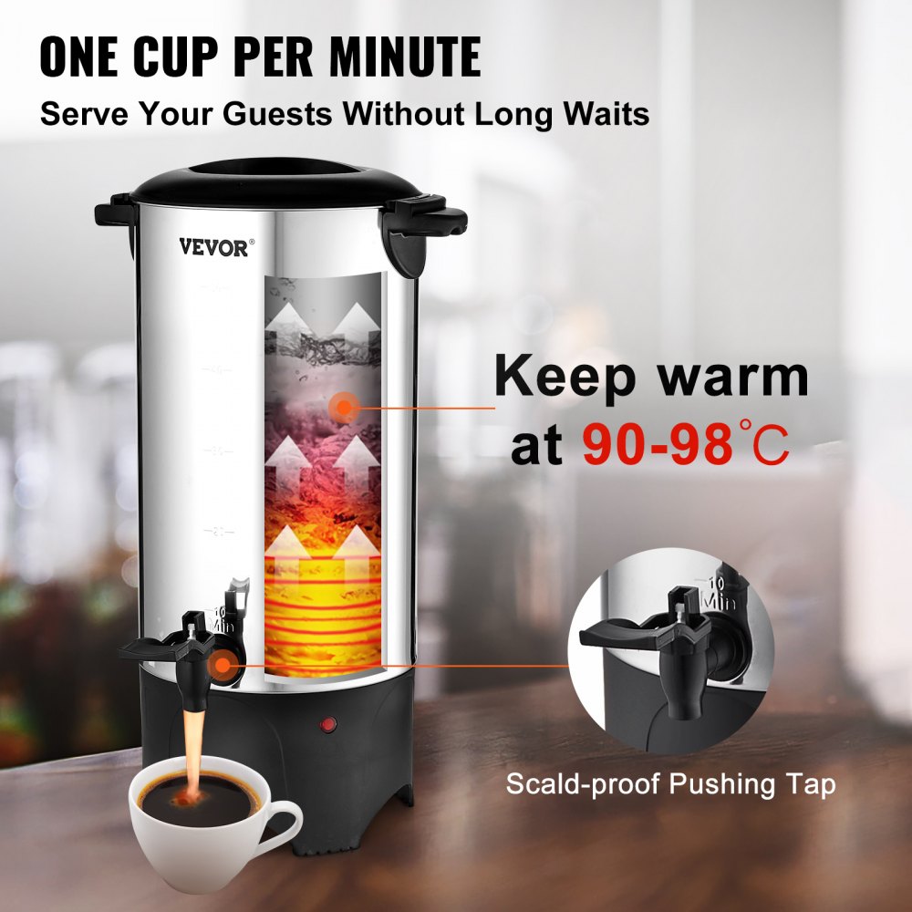 Commercial Coffee Urn 50 Cup Stainless Steel Coffee Dispenser Fast Brew
