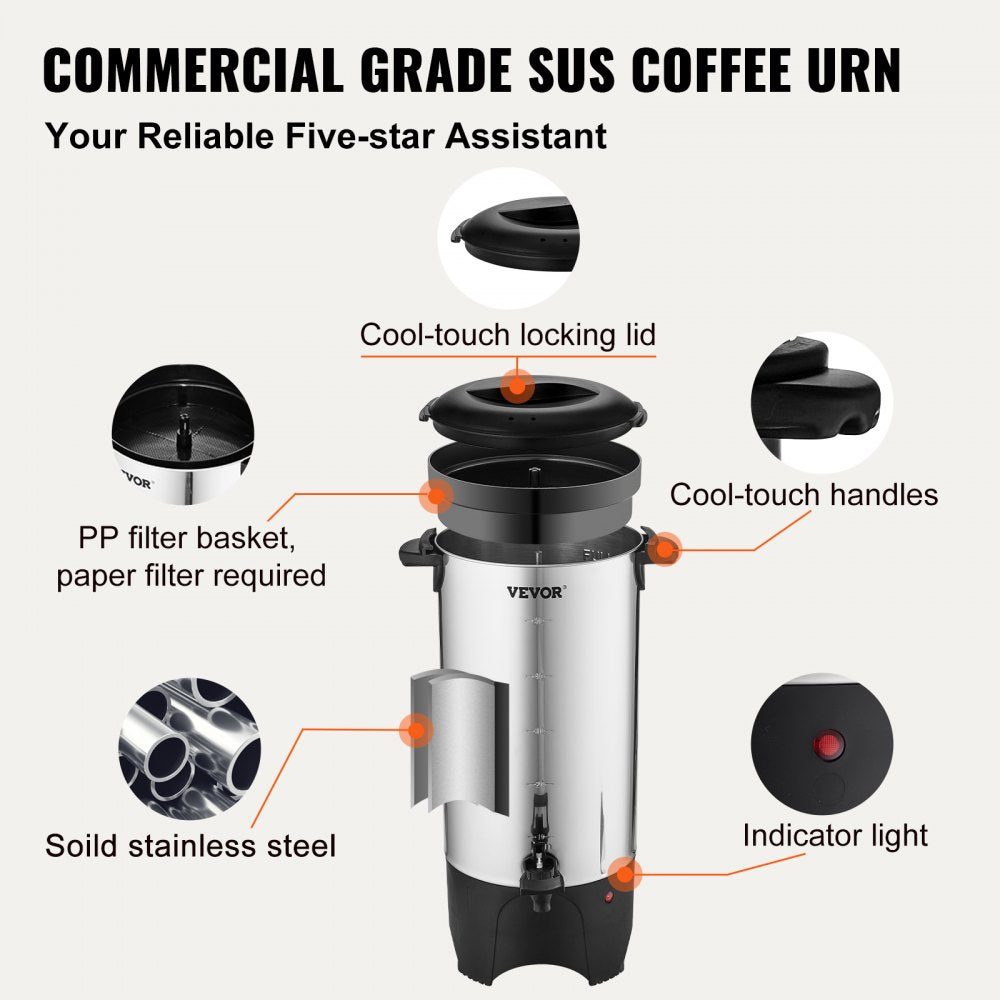 Commercial Coffee Urn 50 Cup Stainless Steel Coffee Dispenser Fast Brew