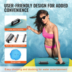 Bostome 13ft inflatable water trampoline with a large bouncing surface and sturdy ladder.