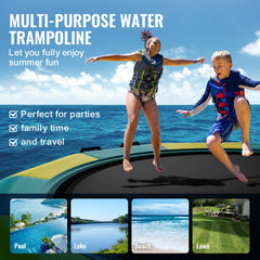 Bostome 13ft inflatable water trampoline with a large bouncing surface and sturdy ladder.