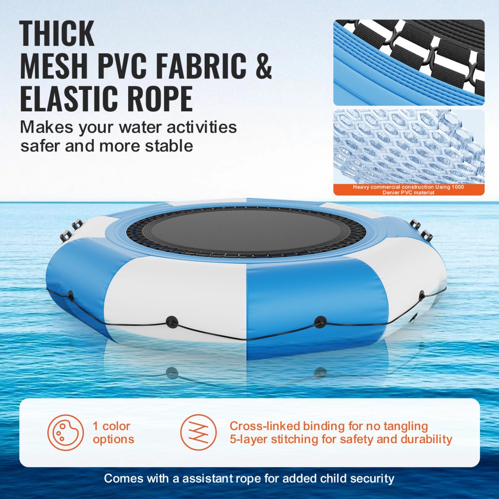 10ft inflatable water trampoline with a bouncy surface and user-friendly ladder for safe play.