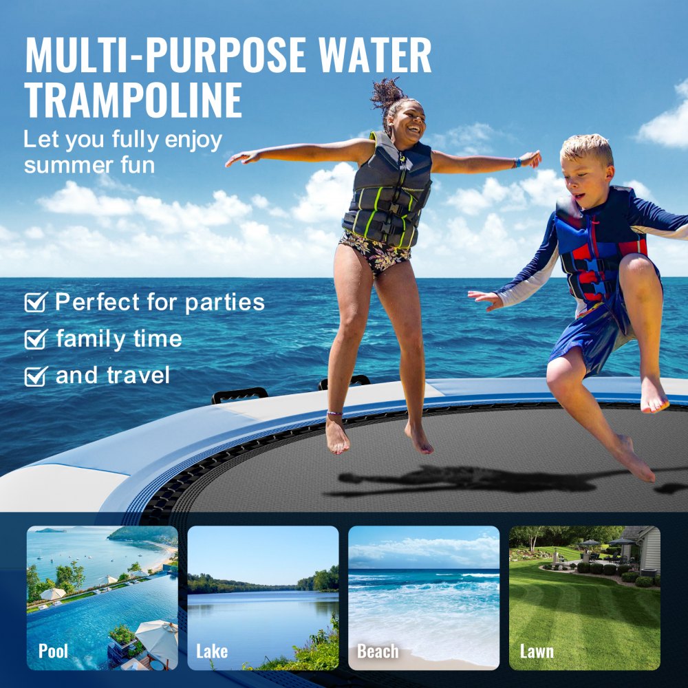 Bostome 13ft inflatable water trampoline with a large bouncing surface and sturdy construction.