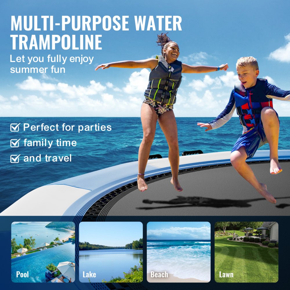 15ft inflatable water trampoline with a large bouncing surface and sturdy PVC mesh.