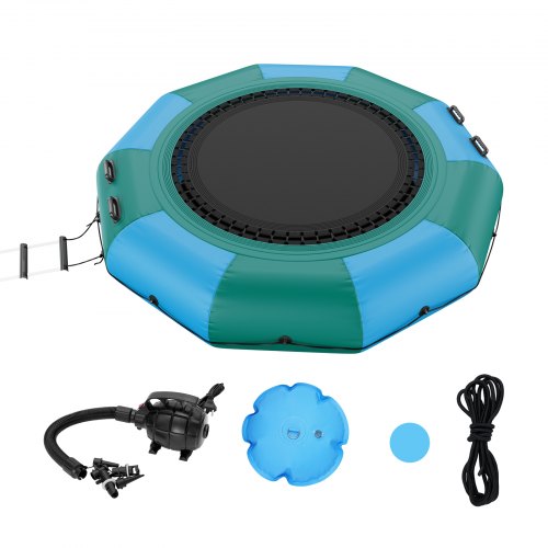 10ft inflatable water trampoline with a ladder and durable PVC mesh fabric for safe bouncing.