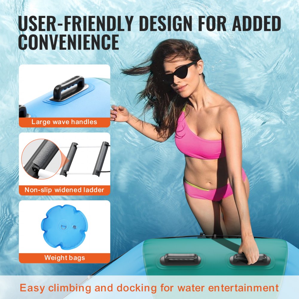 10ft inflatable water trampoline with a durable surface and user-friendly ladder for safe play.