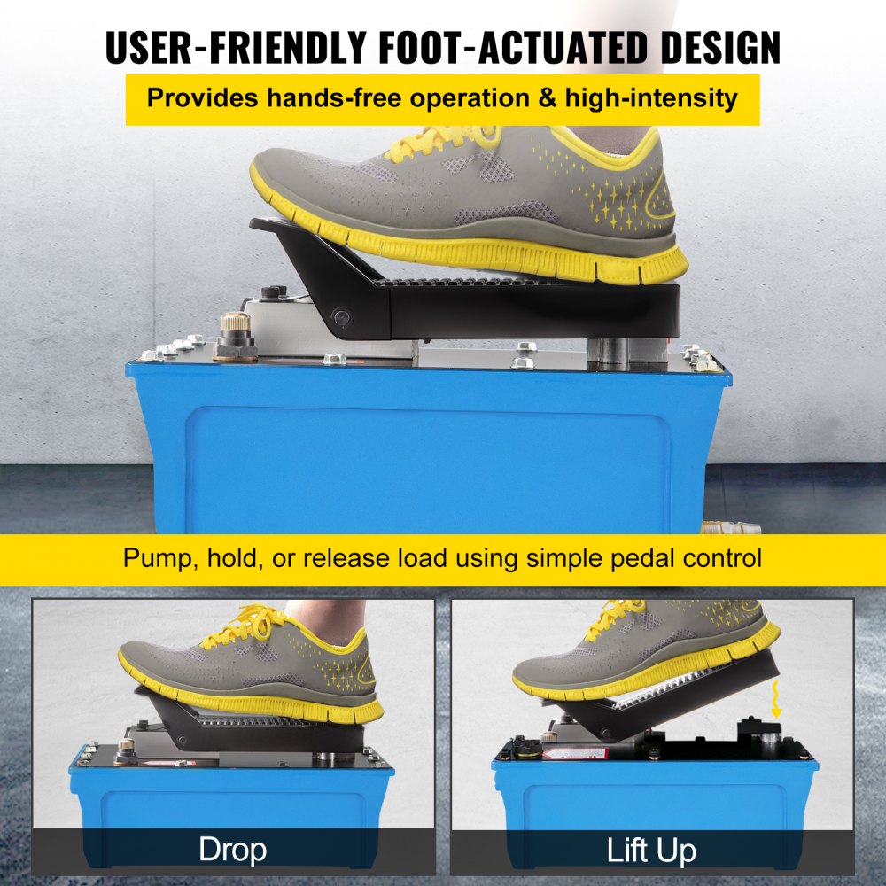 Bostome Air Hydraulic Foot Pump with 10,000 PSI, 1.6L reservoir, and foot pedal control.