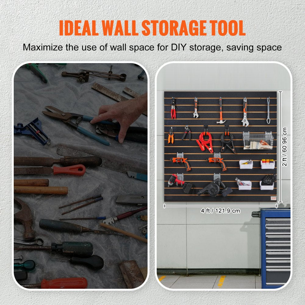 Slatwall Panels, 4 ft x 2 ft Black Garage Wall Panels 24"H x 48"L (Set of 2 Panels), Heavy Duty Garage Wall Organizer Panels Display for Retail Store, Garage Wall, and Craft Storage Organization