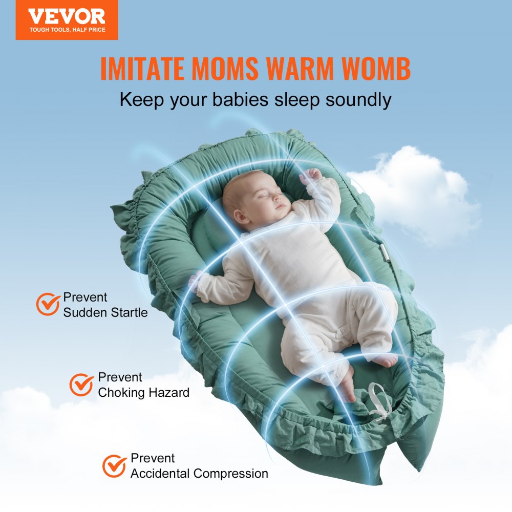 Baby Infant Lounger 100% Cotton Soft Newborn Nest Sleeper with Headrest