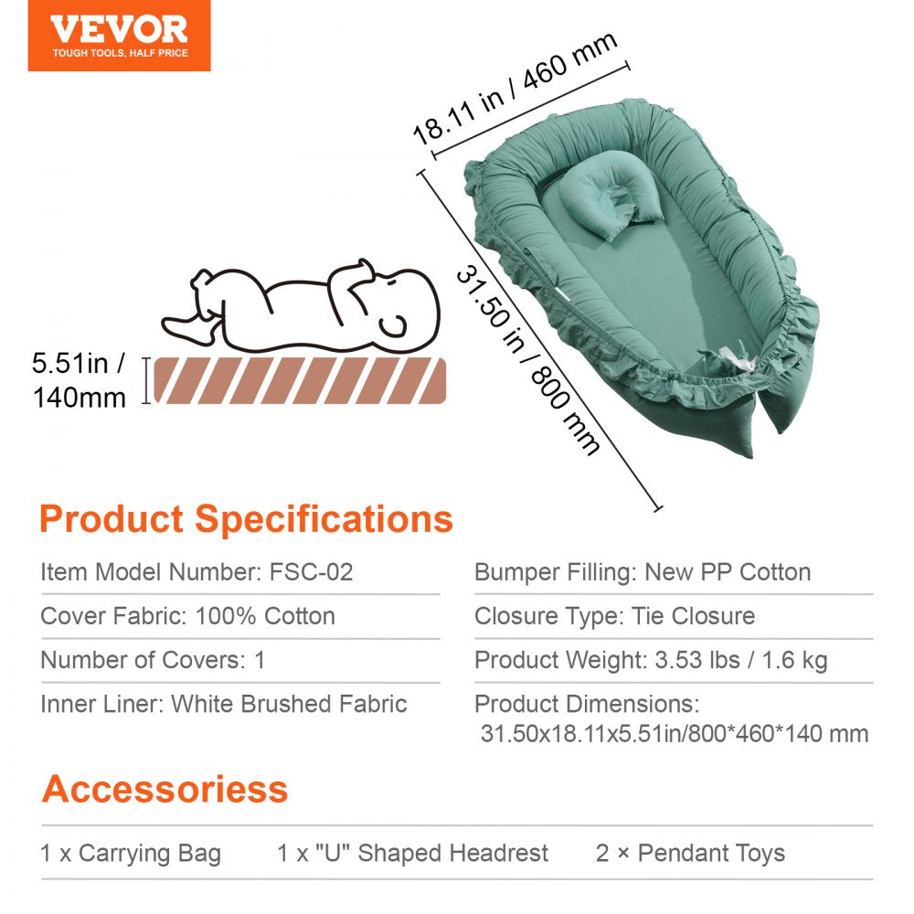Baby Infant Lounger 100% Cotton Soft Newborn Nest Sleeper with Headrest