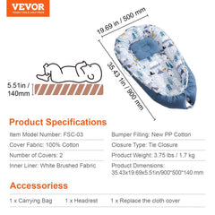 Baby Lounger 100% Cotton Newborn Nest Sleeper with Headrest and 2 Covers