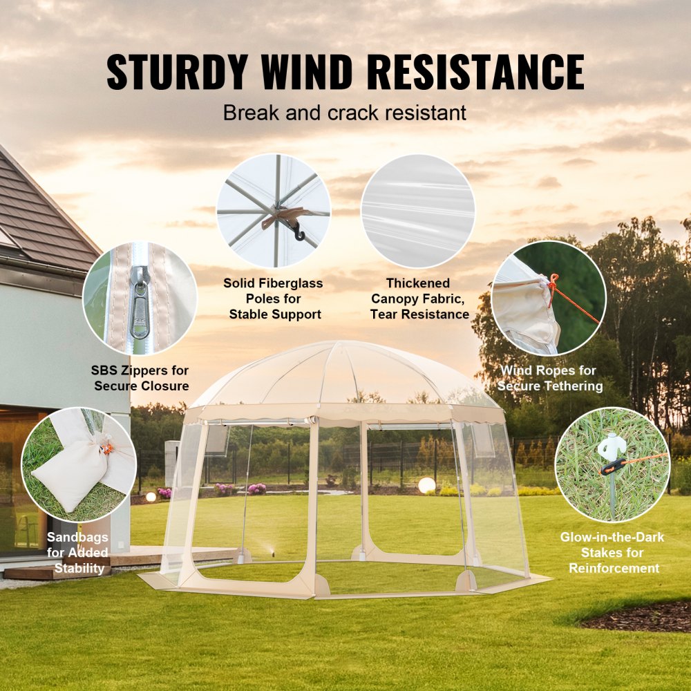 Sports Tent Instant Pop-Up Tent Shelter Weather Proof 12-15 People Clear