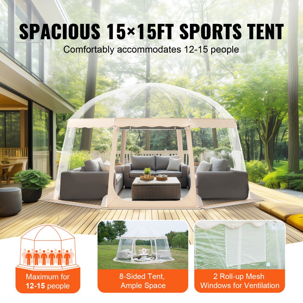 Sports Tent Instant Pop-Up Tent Shelter Weather Proof 12-15 People Clear